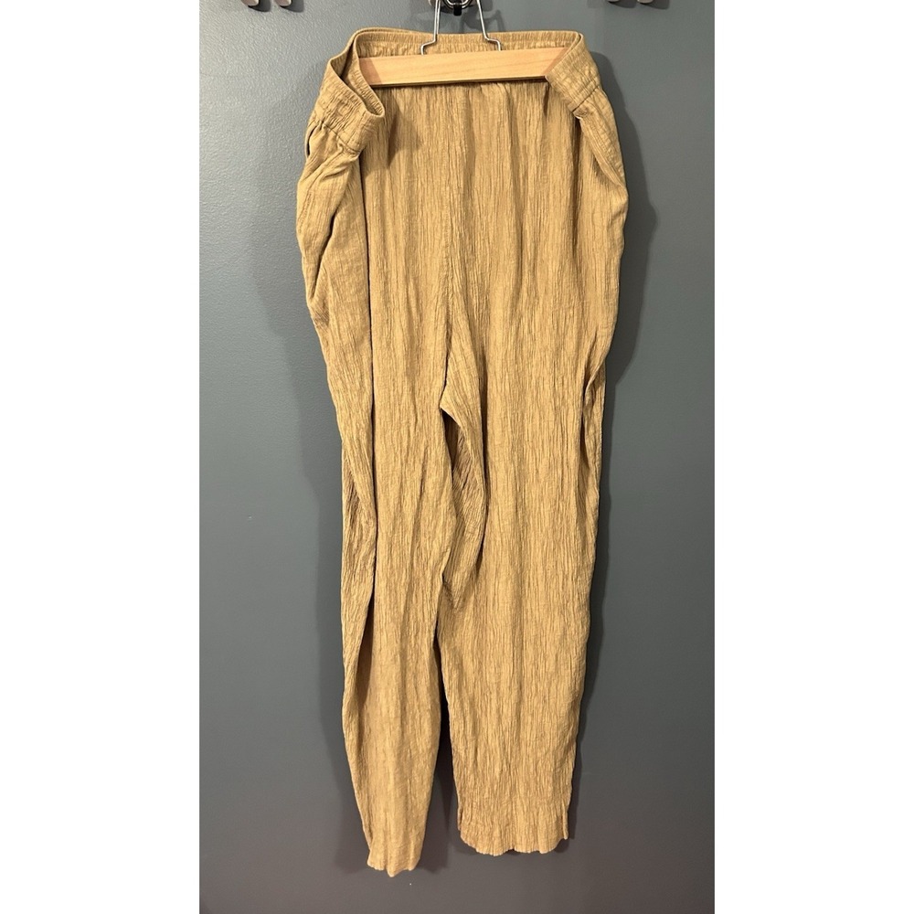 Madewell Pants Womens Brown Crinkle Wide Leg Crepe Elastic Waist Crop Size XL